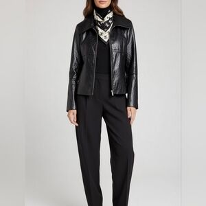 Central Park West Black Leather Zip Jacket